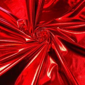 Metallic Foil Spandex Fabric - Red - Sold By The Yard Spandex Lame Fabric 2 Way Stretch Shiny DIY Apparel Accessories Lining