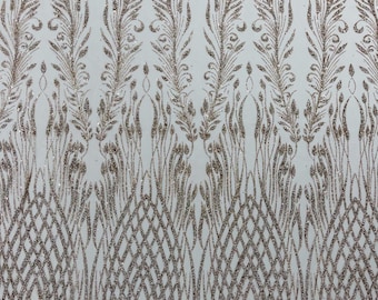 Rose Gold Glitter Fabric on a Mesh By The Yard, Glitters Damask Fashion Design, Glitter Sequin on Mesh Fabric, Sparkle Glitter Prom-Dress