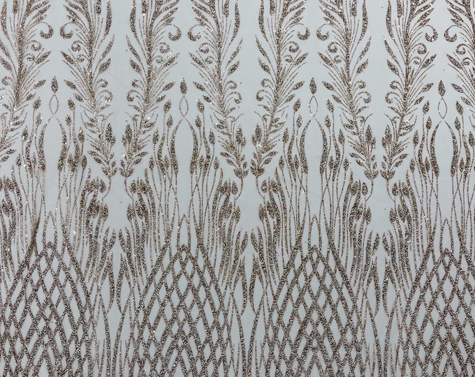 Rose Gold Glitter Fabric on a Mesh By The Yard, Glitters Damask Fashion Design, Glitter Sequin on Mesh Fabric, Sparkle Glitter Prom-Dress