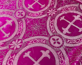 Fuchsia Silver Cross Brocade Fabric: Liturgical Jacquard, 58/60" Wide