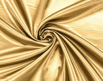 Gold Bridal Satin Fabric: Shiny Polyester Charmeuse, 60" Wide, Sold By Yard