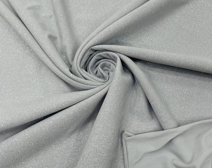 Silver 2 way Stretch Glimmer Knit Fabric By Yard, Glitter Spandex Fabric, Glitter Selena Design, Luxury Sparkle Shimmer Fabric Prom-Gown