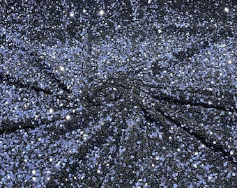 Navy Blue Sequin Fabric: Black Stretch Velvet, 5mm Sequins - By The Yard