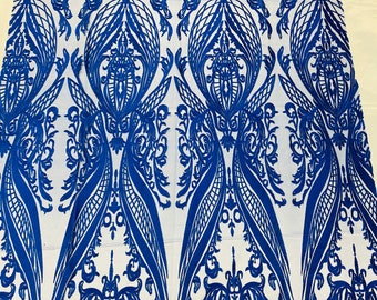 Royal Blue Lace Fabric, Corded Lace Embroidery on a Mesh Lace Fabric By The Yard For Gown, Wedding-Bridal-Dress (Choose The Size)