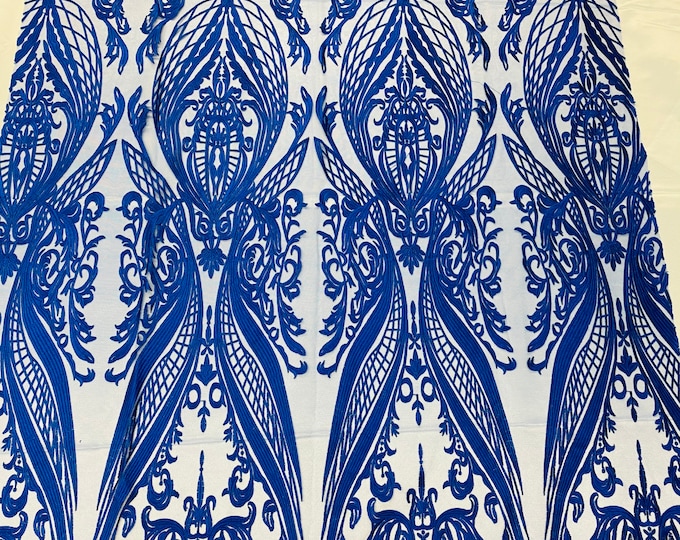 Royal Blue Lace Fabric, Corded Lace Embroidery on a Mesh Lace Fabric By The Yard For Gown, Wedding-Bridal-Dress (Choose The Size)