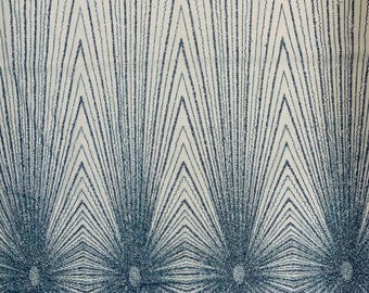 Baby Blue Sparkling Glitter Mesh Fabric By The Yard, Glitters and Sequins Damask Geometric Glitter Fabric Wedding Bridal Decor Prom Glitter