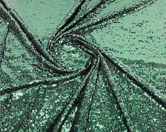 Hunter Green Sequins Taffeta Fabric: 5mm Embroidery, 60" Wide, By The Yard