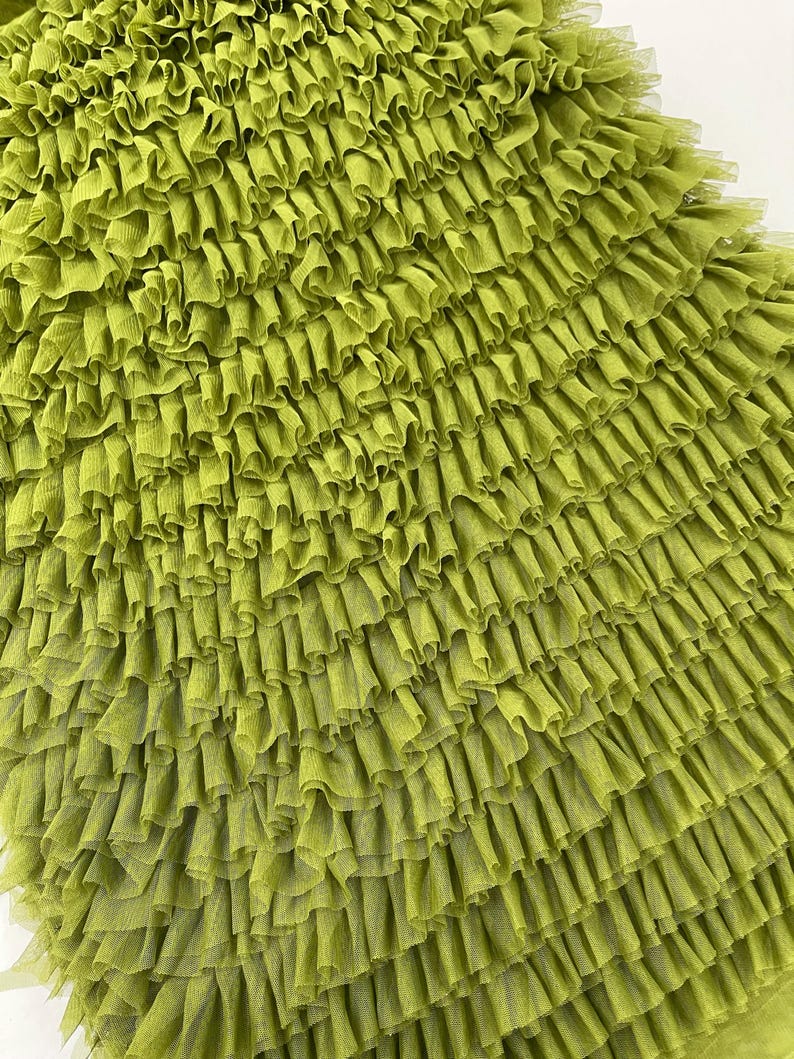 Olive Tulle Ruffle Fabric, 60