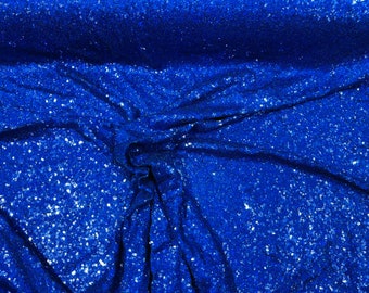 Royal Blue Mini Glitz Holographic Sequins on Spandex Mesh, 4Way Stretch Sequin Fabric Dresses-Nightgowns-Prom Gown (Choose The Size)