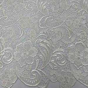 Mia Fabrics Inc, Of White Guipure Lace Fabric Floral Bridal Lace Guipure Wedding Dress by the Yard (Pick a Size)