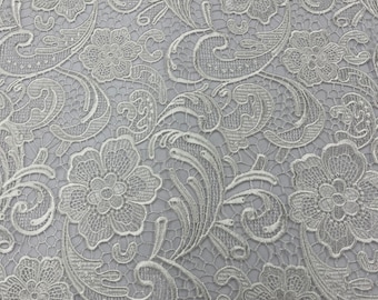 Mia Fabrics Inc, Of White Guipure Lace Fabric Floral Bridal Lace Guipure Wedding Dress by the Yard (Pick a Size)