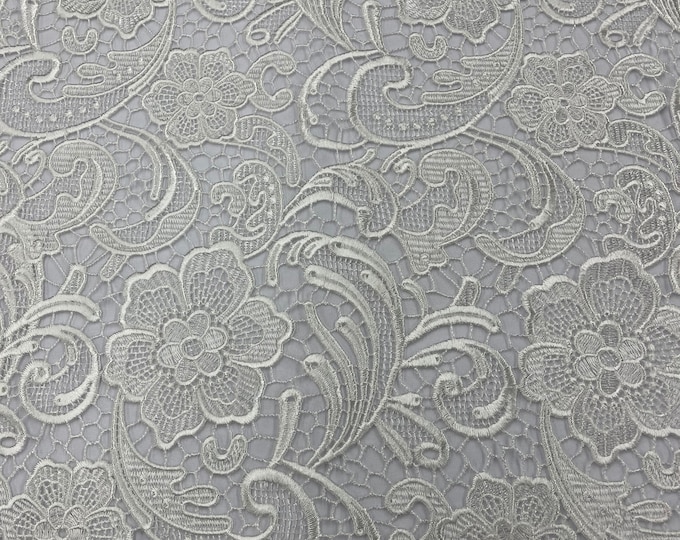 Mia Fabrics Inc, Of White Guipure Lace Fabric Floral Bridal Lace Guipure Wedding Dress by the Yard (Pick a Size)