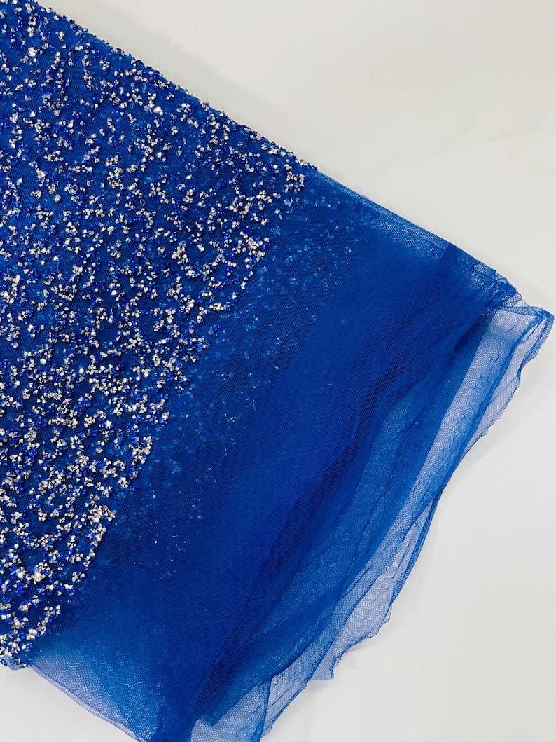 Royal Blue Rhinestones Glitter Fabric on a Mesh by the Yard, Ombre ...