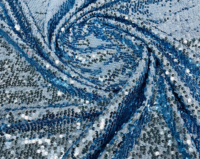 Blue Sequins Taffeta Fabric by the Yard - Embroidery Sequin On a Taffeta 58/60”For Tablecloths/Runners/Curtains