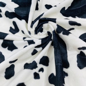 White Black Cow Velboa Faux Fur Fabric | Cow Animal print Velboa Fabric Sold By The Yard - 58&quot;/60&quot; Wide