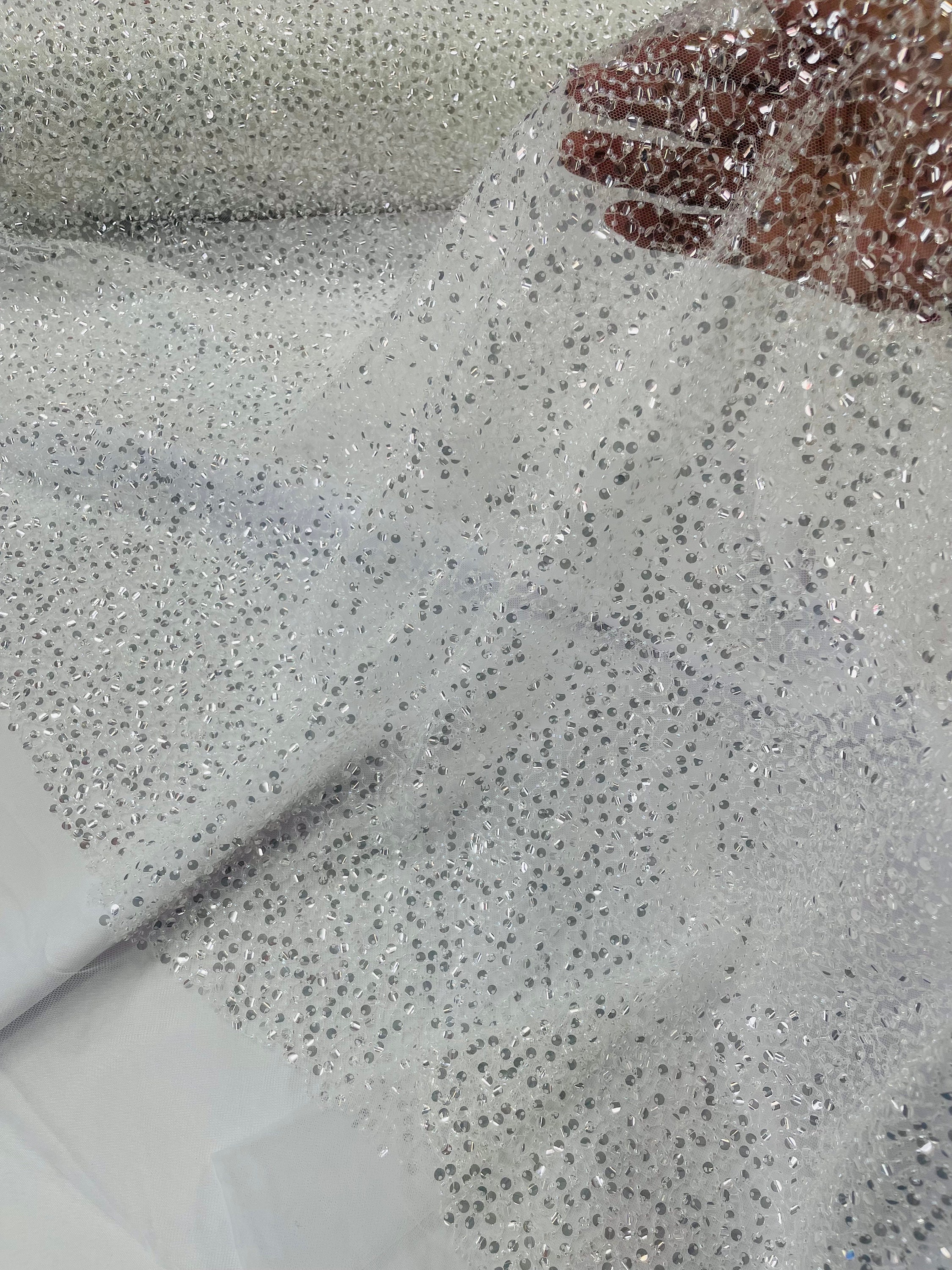 トップス NAVIVERSE Beads Applique Top_Beige Silver Beads Lace Collar Applique Embroidery V-neck Collar
