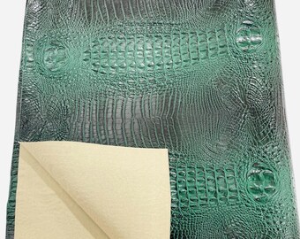 Hunter Green Faux Crocodile Vinyl Upholstery Fabric 54