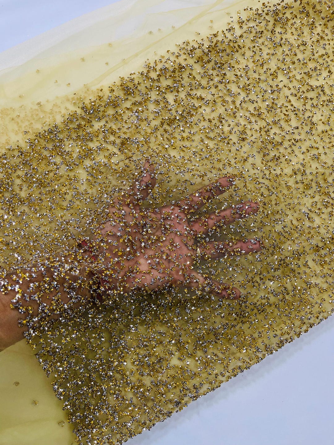 Gold Rhinestones Glitter Fabric on a Mesh by the Yard, Ombre Effect ...