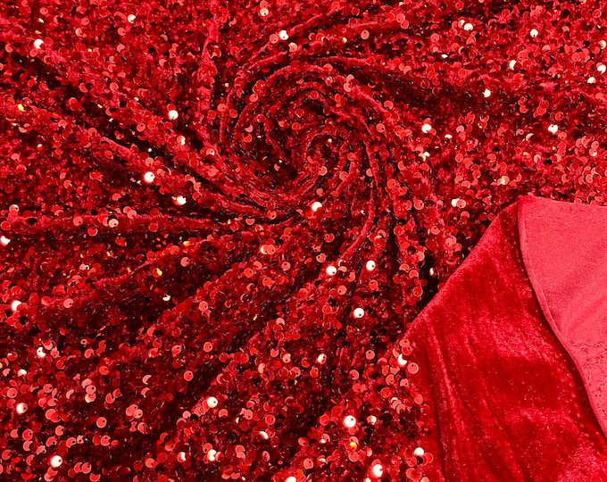 Red Sequin Velvet Fabric | by the yard | on Cranberry Stretch Velvet | Sequin Velvet | Velvet Sequins Fabric