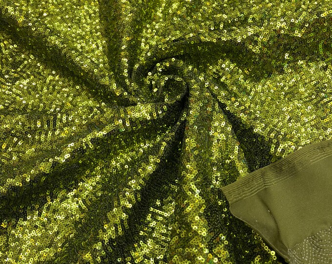 Olive Mini Glitz Sequins by the yard on Spandex Fabric | 4 Way Stretch | Mini Glitz Sequin on Milliskin Nylon Spandex Fabric