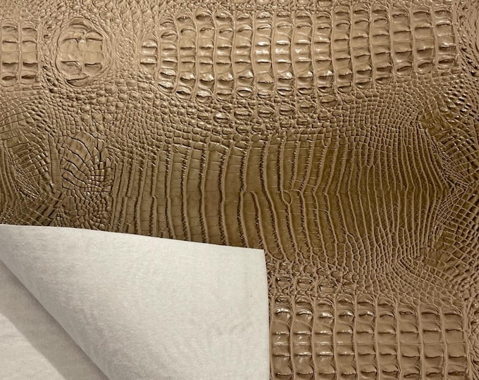 Champagne Faux Crocodile Vinyl Leather Upholstery Fabric By The Yard, Big 3D Crocodile Vinyl Fabric Faux Fake Leather Purses Shoes Wallets