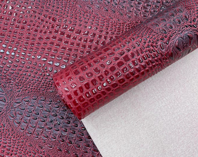 Deadpool Red Gator 3D Embossed Vinyl Fabric Faux Fake Leather Vinyl Fabric, Embossed Crocodile Fabric By The Yard Upholstery Purses Shoes