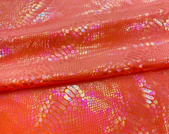 Orange Iridescent Snake Print Stretch Velvet Fabric - 58"/60" by the yard