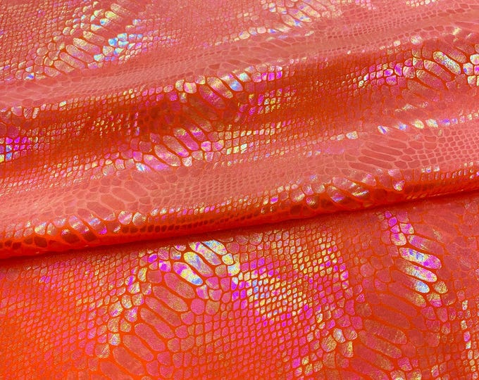 Orange Iridescent Snake Illusion Foil Stretch Velvet Fabric | Snake Print - by the yard