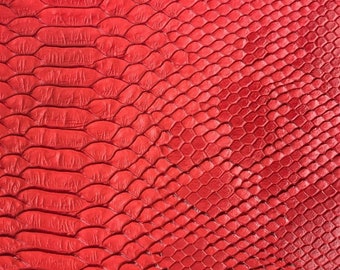 Red Faux Viper Snake Skin Vinyl-faux Leather-3D Scales-sold Vinyl For upholstery  By The Yard