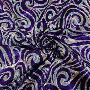 Purple Silver Hologram Metallic Nylon Spandex 4-Way Stretch 58/60” Milliskin Nylon Spandex Fabric for Prom-Gow-Stage Costumes