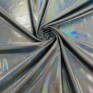 Black Mystique Nylon Spandex Iridescent Foggy Foil 4 Way Stretch 58/60”sold By The Yard