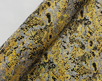 Glitter Snake Print Nylon Spandex Fabric: Gold Silver Hologram