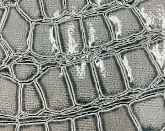 Gray Embossed Alligator Vinyl Fabric: Faux Leather Upholstery - By The Yard