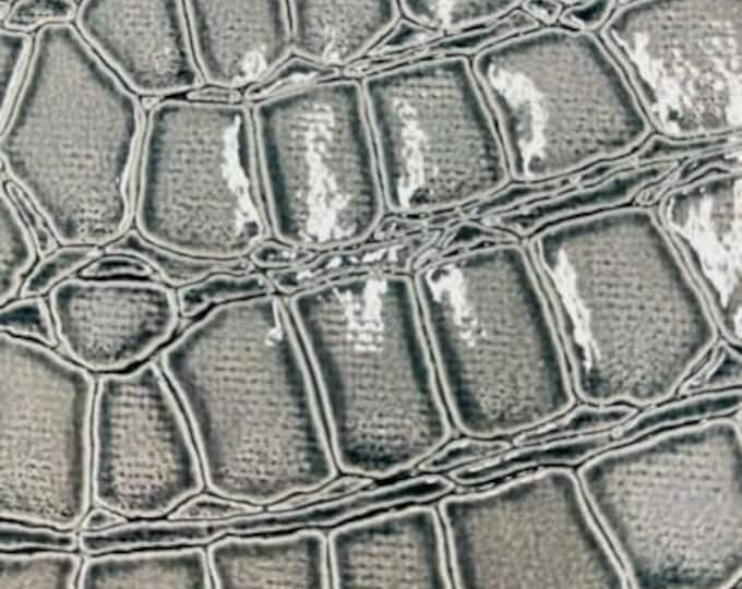 Gray Vinyl Faux Fake Leather Pleather Embossed Shiny Alligator Fabric - By The Yard Upholstery Purses Shoes Wallets Belts