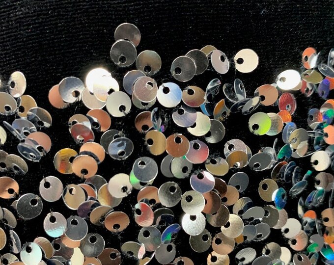 Silver Sequin on Black Stretch Velvet With Luxury Sequins all Over 5mm Shining Sequins 2-way Stretch 58/60” (Choose The Quantity)