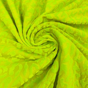 Lime Green Leopard Design With Glitter, Burnout Velvet 4 Way Stretch 58/60” Sold by the yard (Pick a Size)
