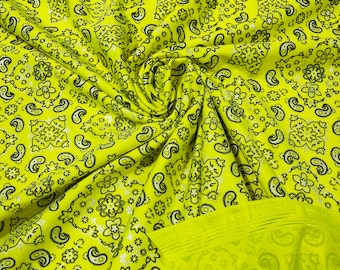 Neon Yellow Bandana Print Fabric: 4-Way Stretch Nylon Spandex - By The Yard