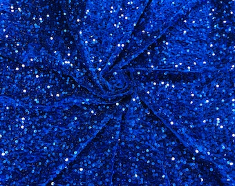 Royal Blue Sequins on Stretch Velvet With Partial Luxury Sequins  5mm Shining Sequins 2-way Stretch 58/60” (Choose The Quantity)