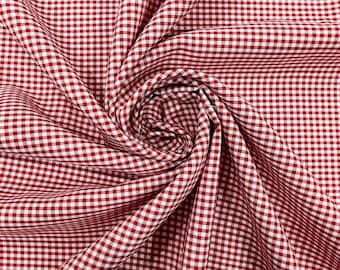 Red & White Gingham Fabric by Yard 1/8” Squares, Poly Cotton Checkered Fabric