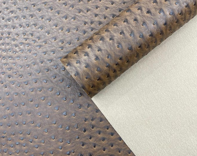 Brown Ostrich Faux Leather Upholstery By The Yard, Ostrich Embossed Vinyl Leather Upholstery, Purses Shoes Wallets 54" Wide