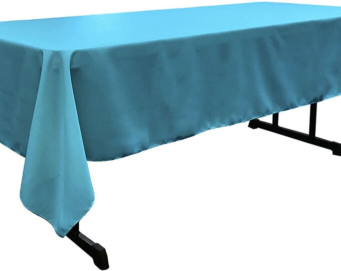 60" Wide Turquoise Polyester Poplin Rectangular Tablecloth, Polyester Rectangular Cloth Table Covers for All Events (Pick a Size)