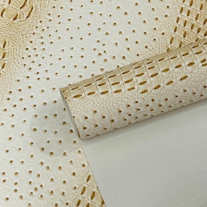 Smore Cream Ostrich Gator Embossed Vinyl Fabric By The Yard, Z 2 Tone Crocodile Ostrich Vinyl Leather Upholstery, Purses Shoes Wallets