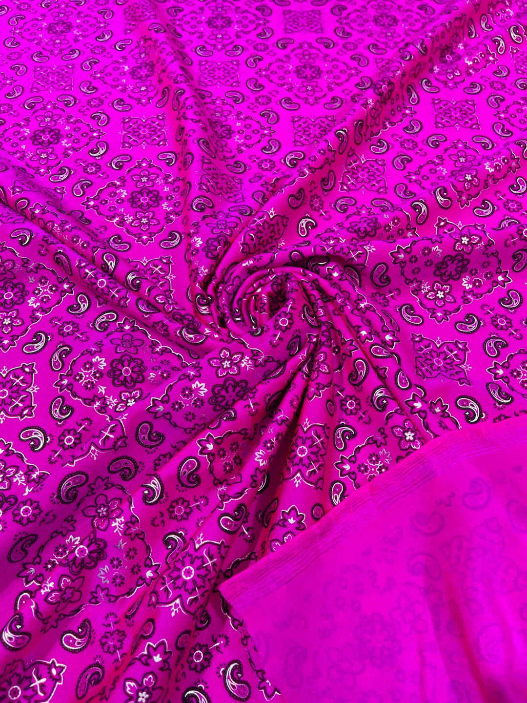 Neon Pink Bandana Print Fabrics Nylon Spandex Fabric 4 Way Stretch Sold