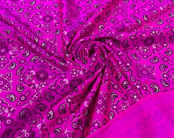 Neon Pink Bandana Print Fabric: 4-Way Stretch Nylon Spandex - Sold By The Yard