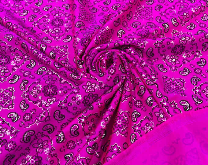 Neon Pink Bandana Print Fabrics - Nylon Spandex Fabric 4 Way Stretch Sold By The Yard (Pick a Size)