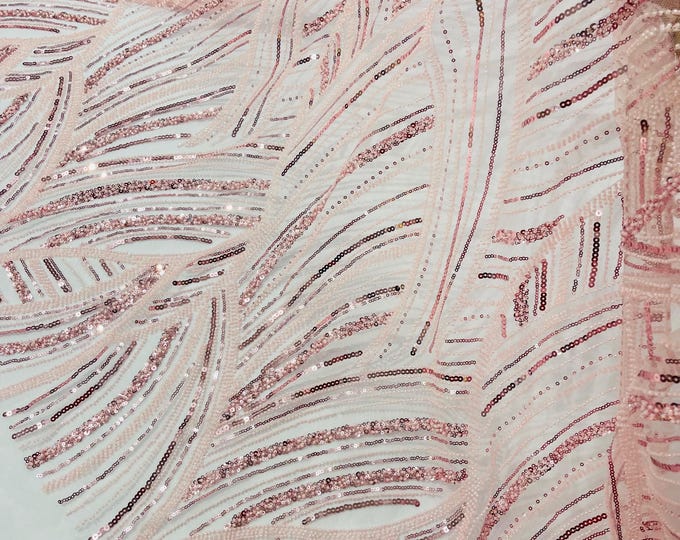 Pink Beaded Lace Fabric: Embroidered Mesh, Bridal Wedding Dress - Fashion Beaded