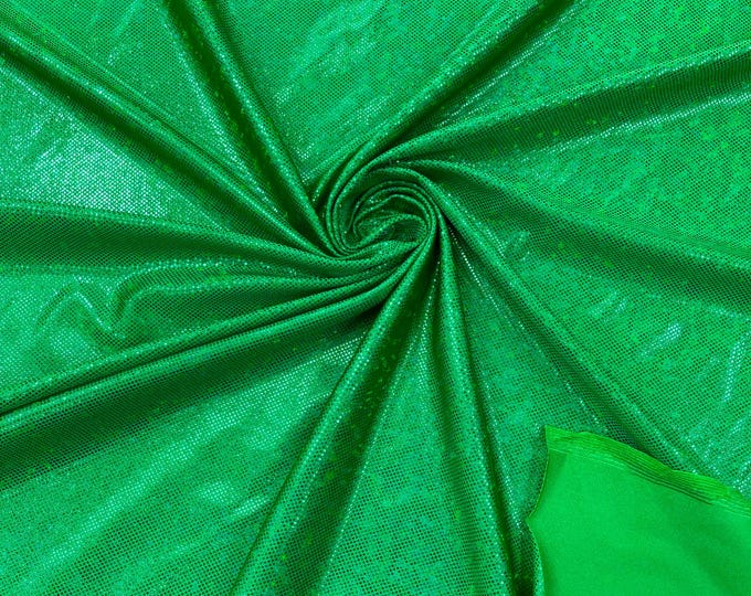 Emeral Green Hologram Broken Glass 4 Way Stretch By Yard, Nylon Spandex Shattered Glass Style, Shatter Glass Metallic Foil Swimwear Costume