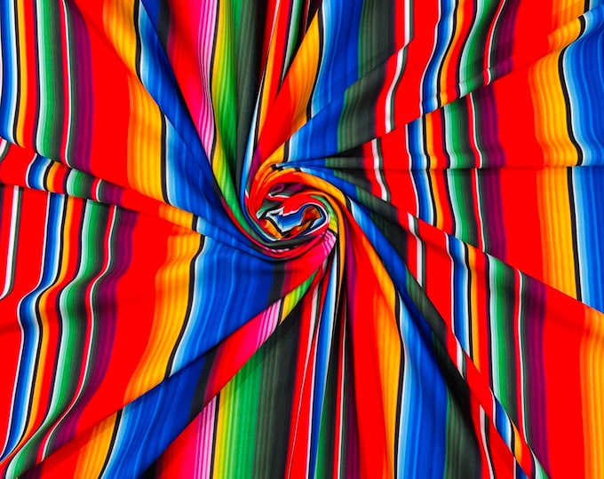 Mexican Sarape Striped Pattern Design Print Spandex 4Way Stretch Fabric - 60" Wide