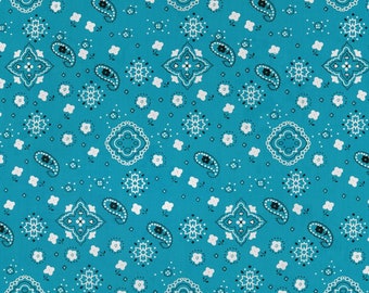 Turquoise Bandana Print Fabric Cotton/Polyester Sold By The Yard