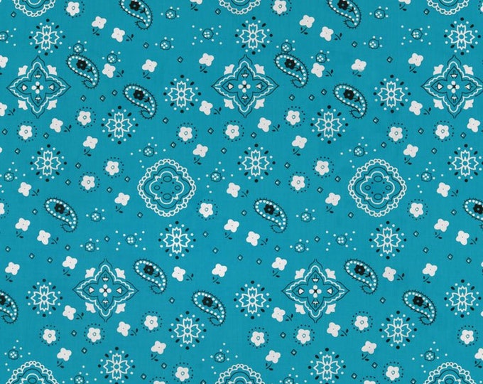 Turquoise Bandana Print Fabric Cotton/Polyester Sold By The Yard